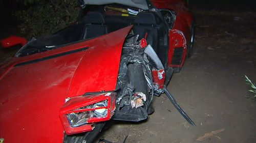 The luxury car smashed into a tree in North Brighton. (9NEWS)