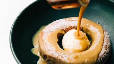 Glass Brasserie's doughnut with caramel sauce