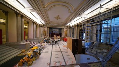 The scene in the Grand Entrance Hall amid building work.