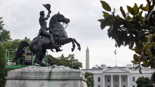 The statue of President Andrew Jackson near the White House.