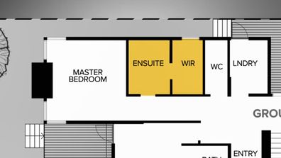 Jimmy and Tam's Master Ensuite and Walk-In Robe layout, before. The Block 2020.