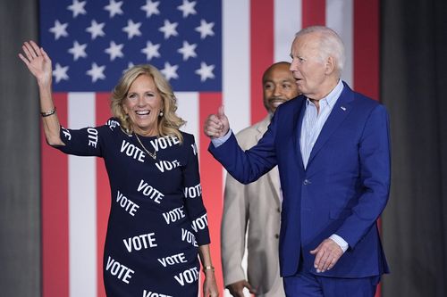 US President Joe Biden, right, and first lady Jill Biden