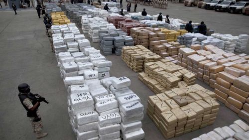 An enormous stack of marijuana bundles captured by police in Tijuana, Mexico. (AAP)