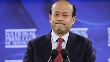 China&#x27;s ambassador to Australia, Xiao Qian, during an address to the National Press Club of Australia in Canberra on Wednesday 10 August 2022. fedpol Photo: Alex Ellinghausen