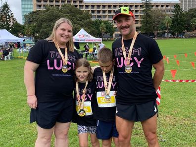 Lucy Veliades with her family at the 2023 Sydney Run2Cure.