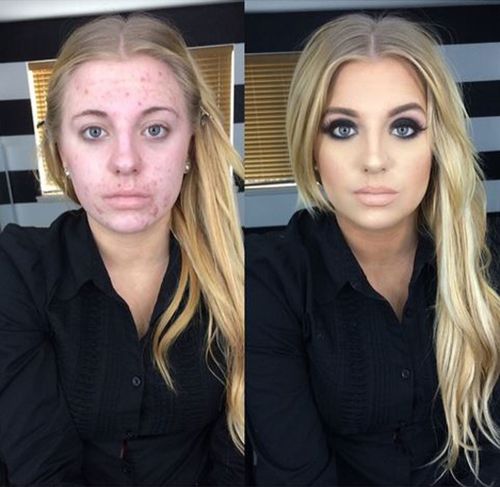 The before and after makeup photo posted online. (Instagram @makeupbydreigh)