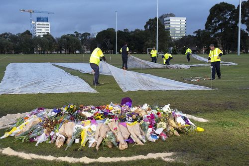 The memorial was defaced with a lewd symbol. Picture: AAP