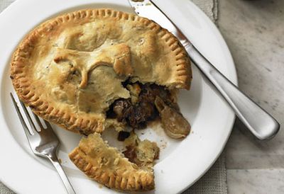 Beef cheek, onion and stout pies with thyme and onion pastry