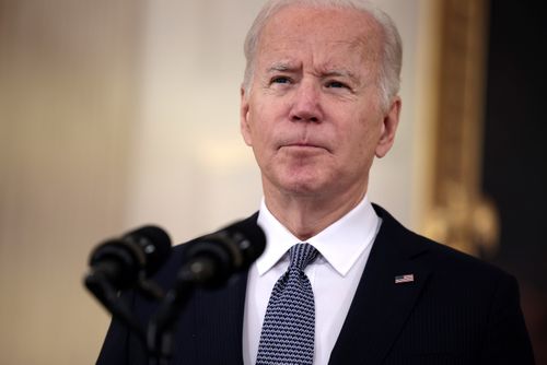 WASHINGTON, DC - DECEMBER 03: U.S. President Joe Biden delivers remarks on the November jobs report in the State Dining Room of the White House on December 03, 2021 in Washington, DC. According to the U.S. Labor Department, the economy added 210,000 jobs in November and the unemployment rate fell to 4.2%. (Photo by Anna Moneymaker/Getty Images)