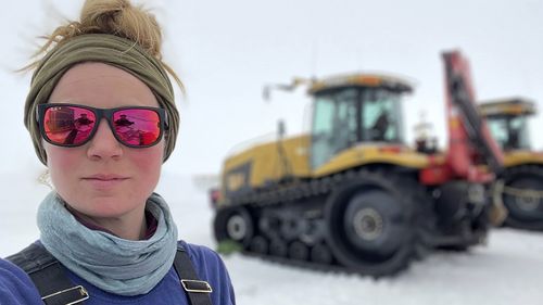 Liz Monahon takes a selfie on McMurdo ice shelf in Nov. 2021.