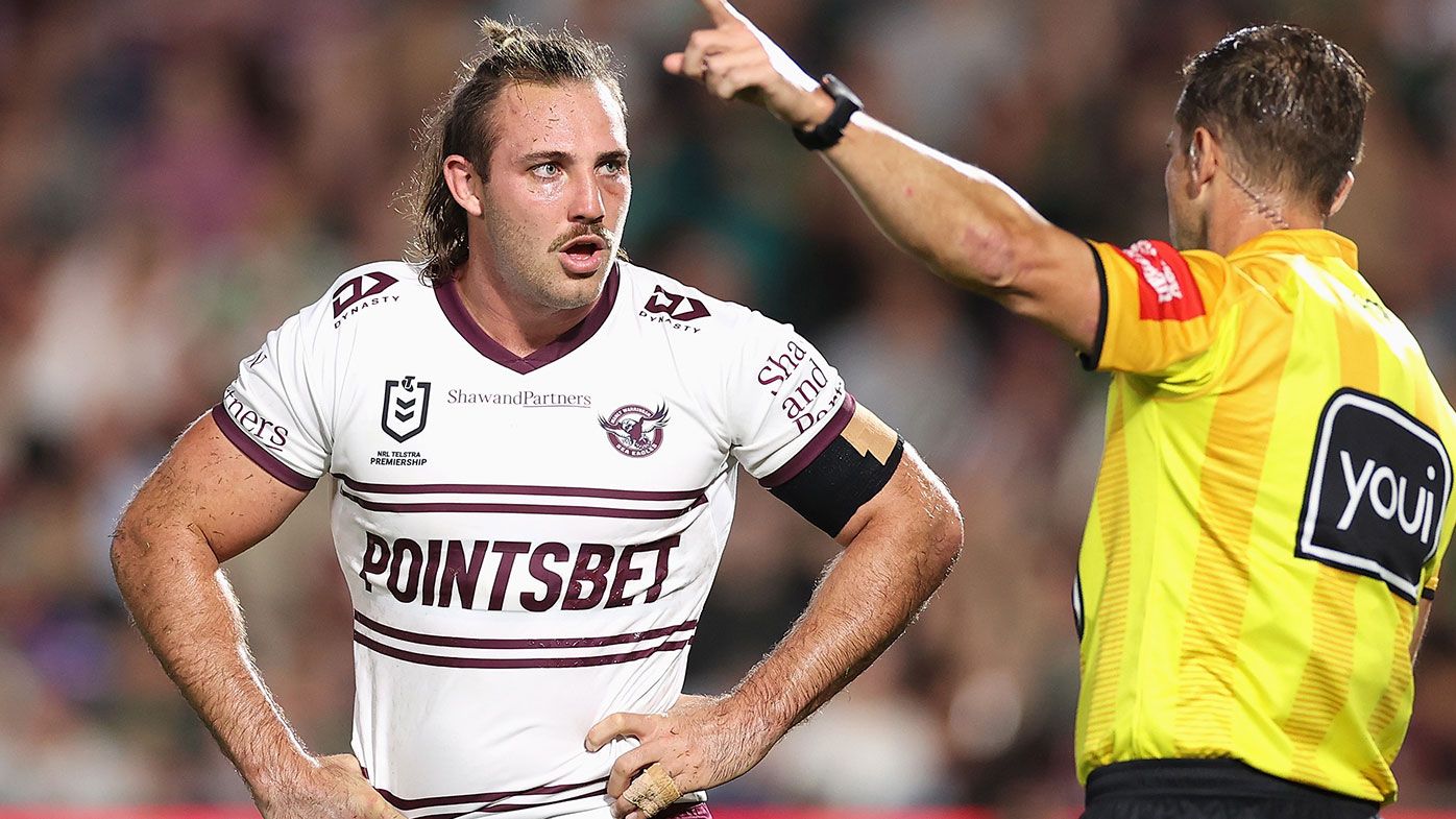 Karl Lawton of the Sea Eagles is sent off after a dangerous tackle