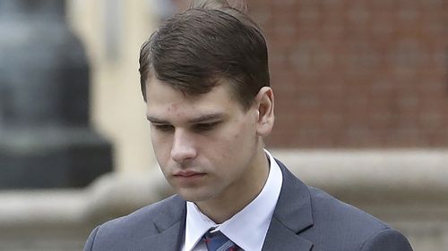 FILE - Nathan Carman arrives at federal court in Providence, R.I., Tuesday, Aug. 13, 2019. Carman, the man charged with killing his mother at sea during a 2016 fishing trip off the coast of New England in a plot to inherit millions of dollars, will remain detained pending trial, a federal judge in Vermont ruled Tuesday, Aug. 2, 2022. (AP Photo/Steven Senne, File)