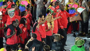 Team of Kenya enter the stadium during the opening ceremony of the Rio 2016 Olympic Games at the Maracana stadium in Rio de Janeiro, Brazil, on August 5 2016. (AFP)