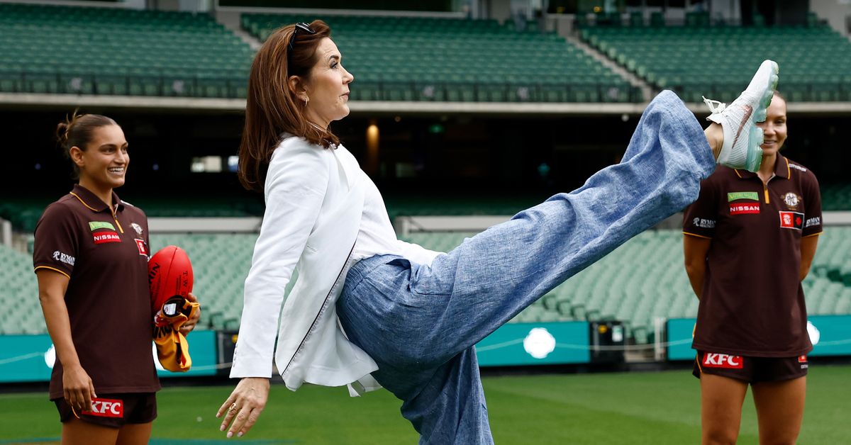 Queen Mary impresses as she kicks a goal in Melbourne