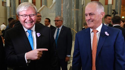 Kevin Rudd and Malcolm Turnbull in February.