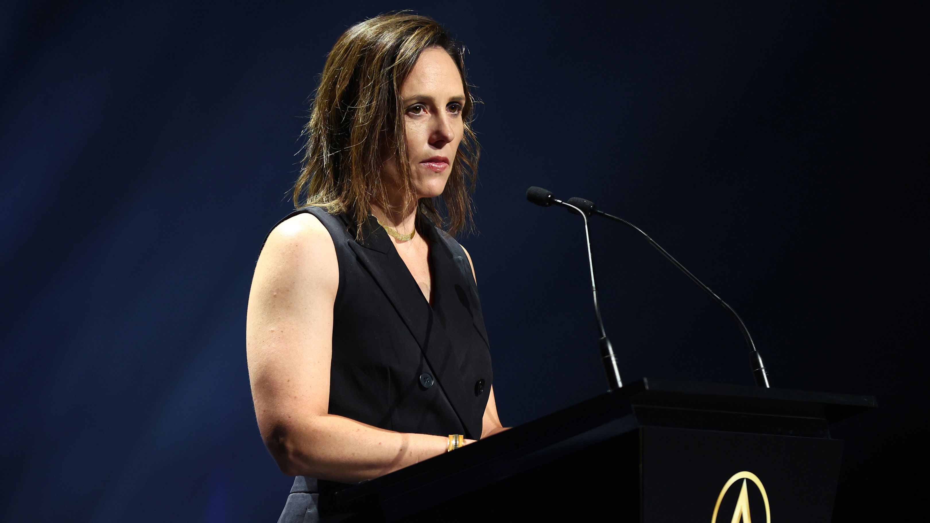 Netball Australia CEO Kelly Ryan speaks during the 2023 Australian Netball Awards.