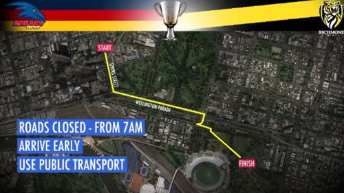 The Grand Final parade will take place from midday tomorrow. (9NEWS)