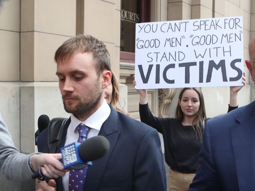 The offender was confronted by feminists outside court.