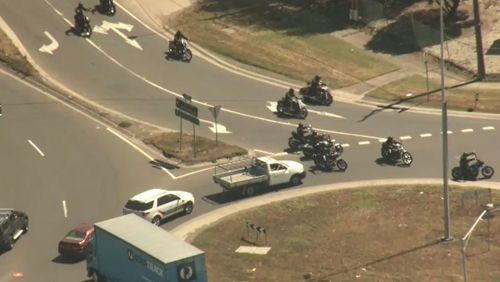 The bikies blocked traffic as they arrived at their clubhouse in Sunshine West.
