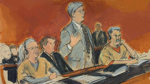 Nicolas Maduro (far right) in court.