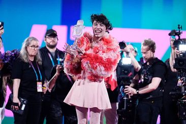 MALMO, SWEDEN - MAY 11: Nemo from Switzerland, winner of the Eurovision Song Contest, poses after The Eurovision Song Contest 2024 Grand Final at Malmö Arena on May 11, 2024 in Malmo, Sweden. (Photo by Martin Sylvest Andersen/Getty Images)