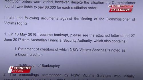 A letter from Hajeid which saw his compensation payout reduced by $94,000.