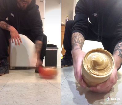 Spinning jars of peanut butter