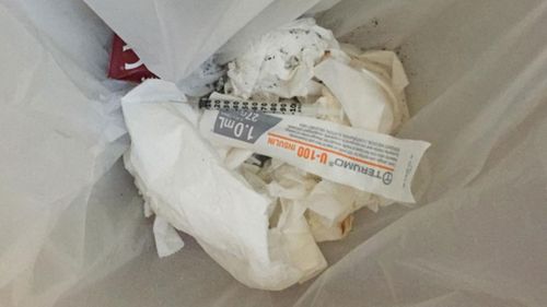 A photo posted on Trip Advisor of a drug needle found in a Redan Apartment room. 