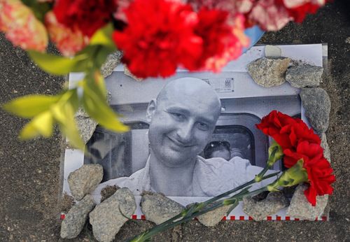 Tributes were placed outside Babchenko's home in Kiev. (AP/AAP