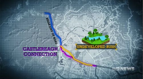 The Outer Sydney Orbital will not go ahead as first planned and the Castlereagh Connection will revert back to using undeveloped bushland. Picture: 9NEWS.