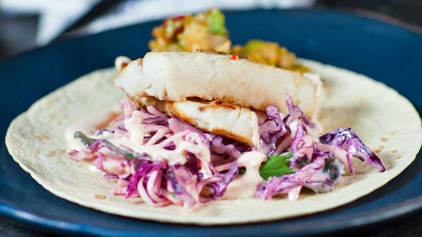 Hoki fish with coleslaw