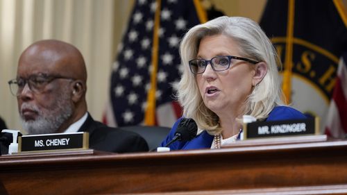 Vice Chair Liz Cheney, R-Wyo., speaks as the House select committee investigating the January 6 attack on the US Capitol, holds a hearing on Capitol Hill in Washington, October 13, 2022. 