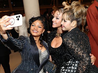 NEW YORK, NEW YORK - MAY 05: (Exclusive Coverage) (L-R) Halle Bailey, Sydney Sweeney, and Lisa attend the 2025 Met Gala Celebrating "Superfine: Tailoring Black Style" at Metropolitan Museum of Art on May 05, 2025 in New York City.  (Photo by Arturo Holmes/MG25/Getty Images for The Met Museum/Vogue)