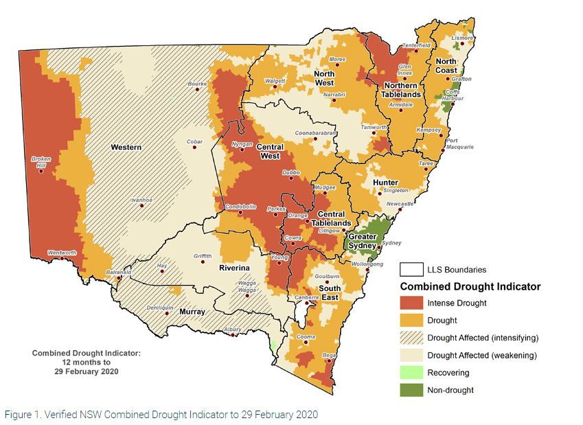 Drought map shows state of NSW in February.