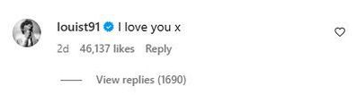 Louis commented, "I love you" on the photo.