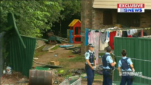 The Constitution backyard was slammed into by Chandler who was on the run from police over three robberies. Picture: 9NEWS