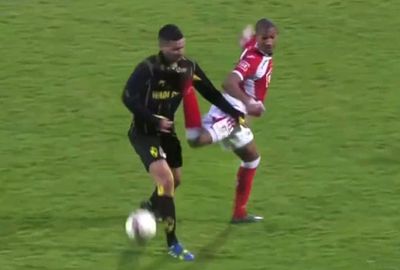 <b>A French footballer was sent off during the latest round of Belgium's Pro League after kicking an opponent in the face with a spectacular attempted back-heel. </b><br/><br/>Footage from the match shows William Vainquer flick his heel back towards the ball and catch Rahid Bourabia in the cheek, with the Lierse player forced to leave the pitch with a bloodied face.<br/><br/>Whether they're accidental or not, here are the nastiest kicks to the face from the sporting world. <br/>