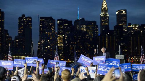 Bernie Sanders speaks at a rally in Queens yesterday. (AAP)