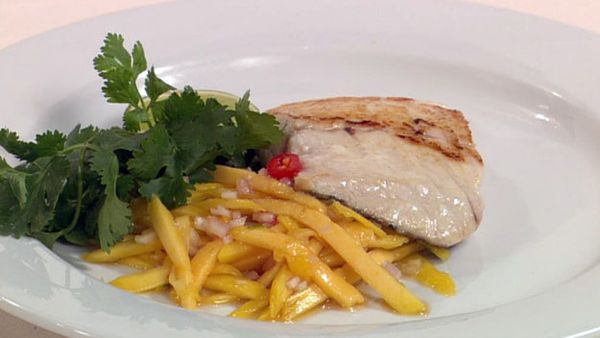 Barbequed fish with green mango relish