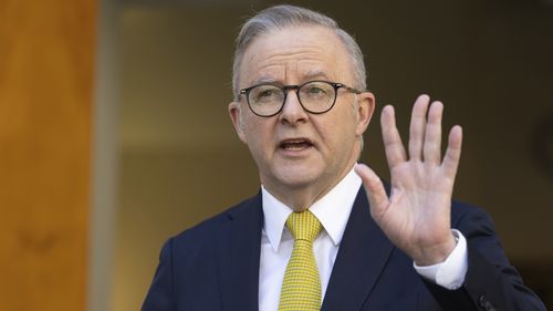 Prime Minister Anthony Albanese during a press conference at Parliament House