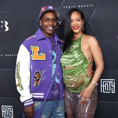 A$AP Rocky and Rihanna celebrate her beauty brands Fenty Beauty and Fenty Skin at Goya Studios on February 11, 2022 in Los Angeles, California. 