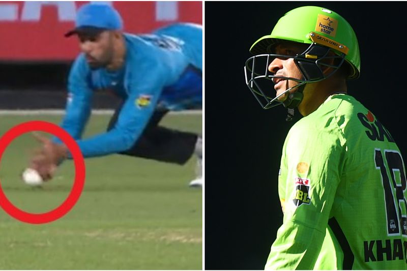 Fawad Ahmed was awarded this catch, to the ire of Usman Khawaja.