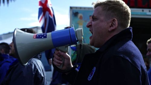 Lachy Hulme plays the leader of "Patriot Blue". (Stan)