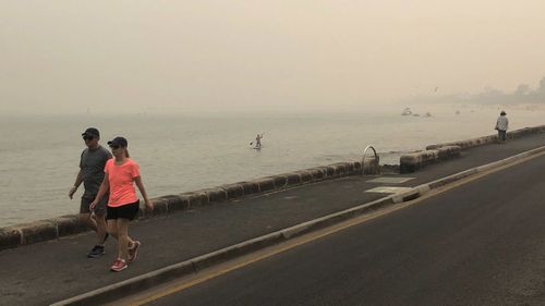 Smoke haze from bushfires is seen at Frankston Beach in Melbourne, Friday, January 3, 2020