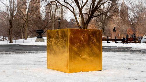 The cube is about 45cm on all sides and is made from 24-karat gold.