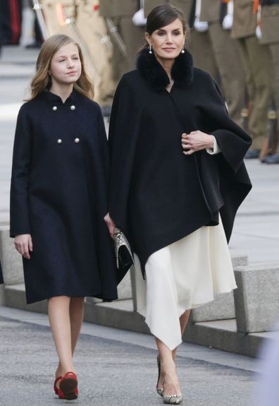 Queen Letizia of Spain, and Princess Leonor of Spain attend the solemn opening of the 14th legislature at the Spanish Parliament on February 03, 2020 in Madrid, Spain