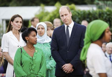 Prince William and Kate, Duchess of Cambridge attend a multi-faith and wreath laying ceremony at base of Grenfell Tower in London, Tuesday, June 14, 2022. 
