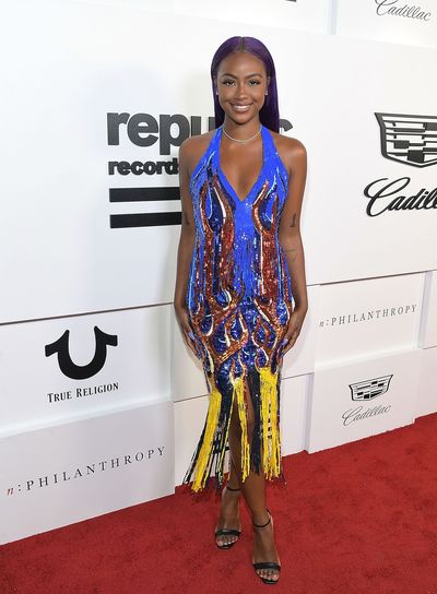 Justine Skye in Moschino&nbsp;at the&nbsp;VMA after party hosted by Republic Records