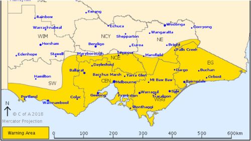 BoM has issued a severe weather warning for parts of Victoria, including Melbourne. (BoM)