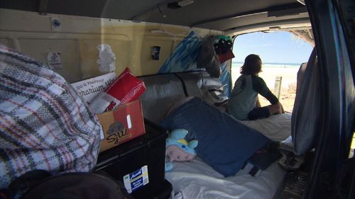 Casey, 21, lives in his van on the Gold Coast.